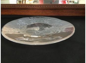 Clear Art Glass, Floral Platter With Wavy Edge, 13D