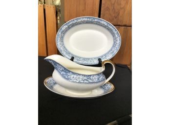 'Henley Blue' By Johnson Bros, Relish Dish And Gravy Boat & Underplate