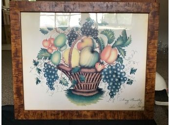 Still Life Folk Art, Basket Of Fruit, Signed Mary Bradley 22 X 18.5