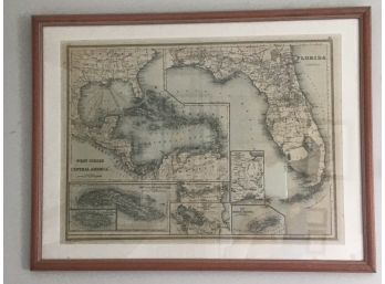 Framed Printed Map Of The West Indies 30 X 22.5