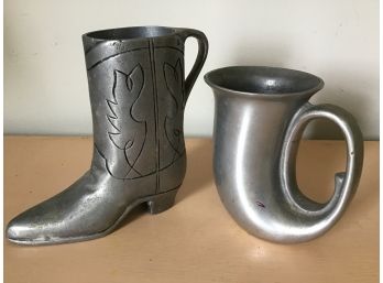 Vintage Pewter Horn Mug And Wilton Armetale Cowboy Boot Stein