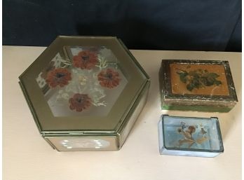 Boxes, Leaded Glass With Pressed Flowers