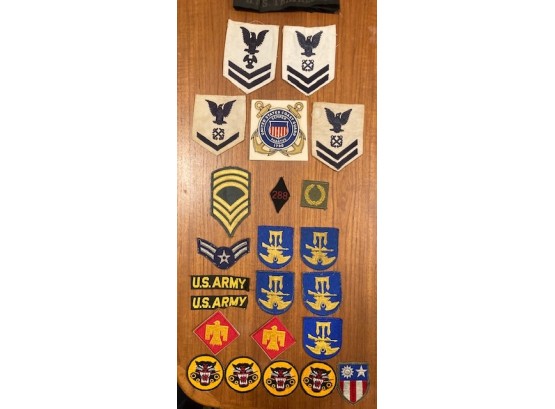 Large Lot Of Military Army Tank Destroyers Coast Guard, Air Corps. Patches HMS Tragfalger Ribbon