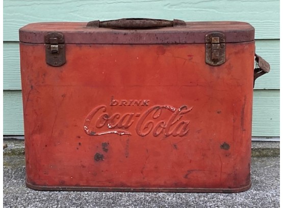 Antique Unusual Coca Cola Metal Cooler With Bottle Opener.