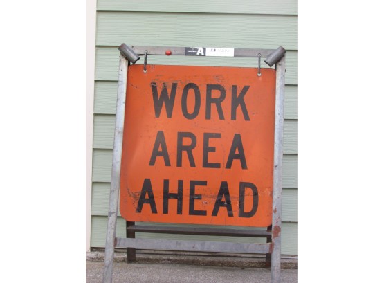 Vintage 'Work Area Ahead' Sign With Stand