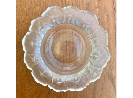 Antique Lalique Frosted Art Glass Geranium Decorated Wine Coaster Caddy