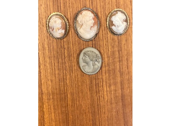 Lot Of 4 Antique Brooches Cameo Pins Lot Includes 3 Cameo Brooches Depicting Woman In Profile.