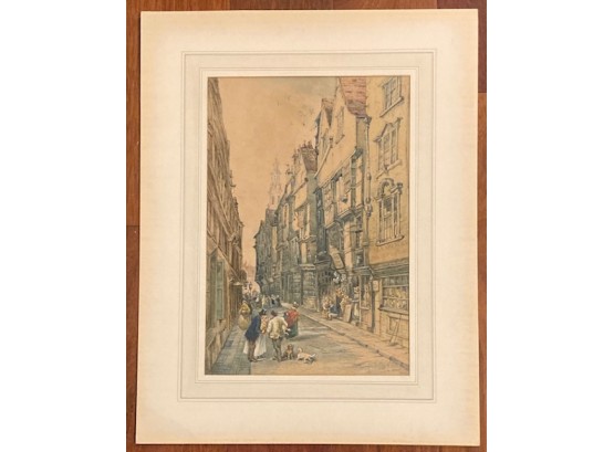 Gorgeous Signed Antique English Watercolor Painting Wych Street Old London