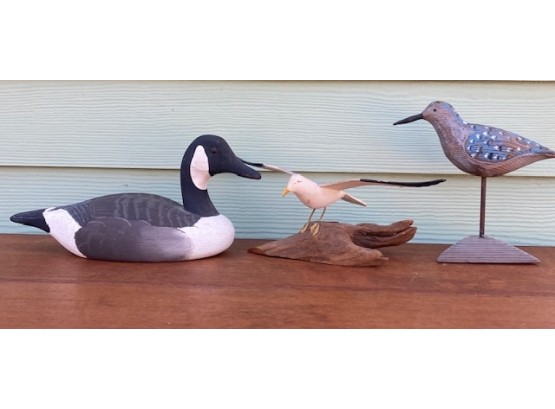 Lot Of Four Carved Birds Duck Decoy Seagull Goose.
