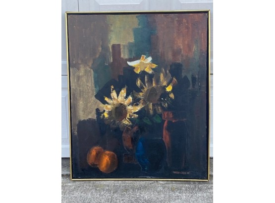 Large Mid Century Modern African American Floral Still Life Painting Walter Cade III Listed Artist