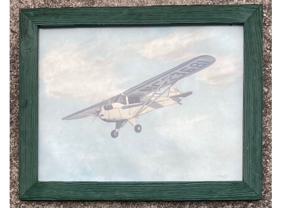 Oil On Canvas Aviation Painting Cessna In Flight By ER Easter.