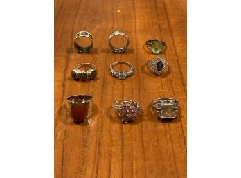 Lot Of 9 Sterling Silver And Gemstone Womans Rings.