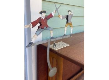 Vintage Hand Made Forged And Painted Balance Sculpture Soldiers Dueling.