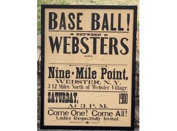 Cool Early Baseball Advertising Broadside Poster Webster Vs ? At Nine Mile Point, Webster, NY