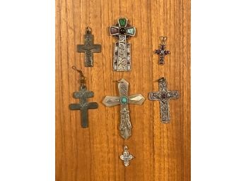 Lot Of 7 Antique And Vintage Crosses Sterling Silver.
