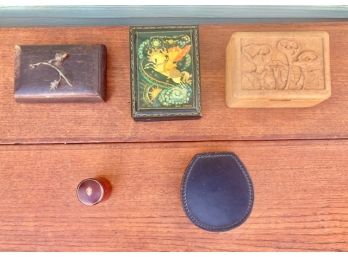 Lot Of Antique Arts And Crafts, Art Nouveau Wood And Leather Boxes