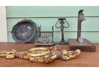 Lot Of Antiques And Collectibles Inkwell, Sculpture, Mirror.