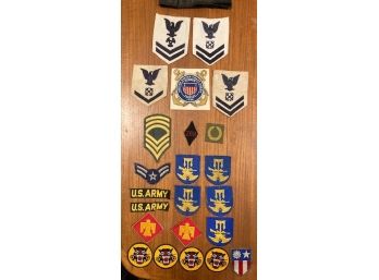 Large Lot Of Military Army Tank Destroyers Coast Guard, Air Corps. Patches HMS Tragfalger Ribbon