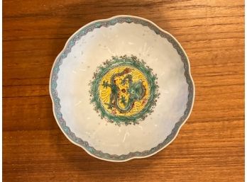 Gorgeous Signed Chinese Porcelain Paper Thin Bowl With Hand Painted Dragon Decoration