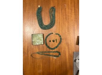 Very Nice Lot Of Vintage Jade And 14K Gold And Sterling Silver Necklaces, Pendants, Beads