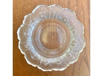 Antique Lalique Frosted Art Glass Geranium Decorated Wine Coaster Caddy