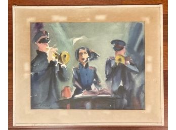 Early Robert Casper Watercolor Painting Salvation Army Band New York City