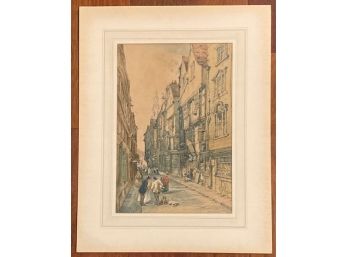 Gorgeous Signed Antique English Watercolor Painting Wych Street Old London