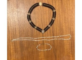 Lot Of 14K Gold And Pearl Necklaces And Bracelet