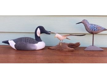 Lot Of Four Carved Birds Duck Decoy Seagull Goose.