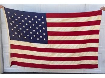 Nice Large Vintage Cloth American Flag With Embroidered Stars 1960s 4 X 8.