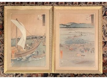 Pair Of Signed Chinese Woodblock Prints. Nice Lot Of Two Prints.