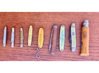 Lot Of 9 Vintage And Antique Pocket And Pen Advertising And Hunting Knives Hampton Bays Caterpillar