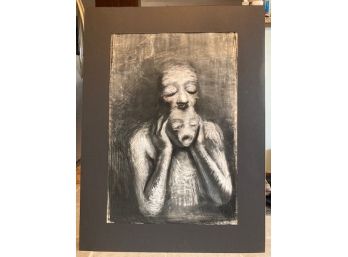 Large Vintage James Goodwin Original Mixed Media Drawing Of A Haunted Figure.