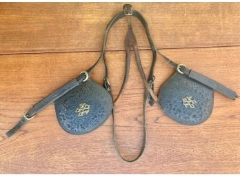 Lot Of Antique Leather Equestrian Race Horse Blinders With Brass Initials