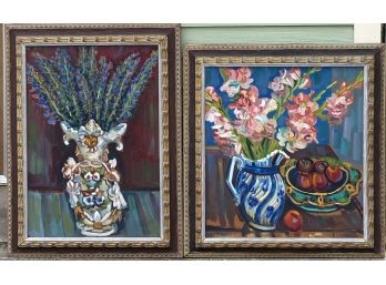 Pair Of Jacque Koslowsky Oil On Board Still Life Paintings