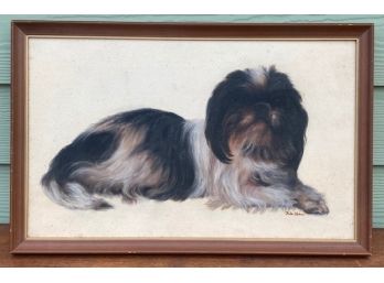 Vintage Ruth Hahn MCM Oil Painting Of A Pekinese Dog