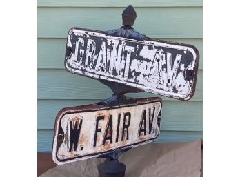 Antique Street Sign Double Sided W. Fair Ave And Grant Ave.