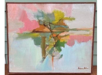 Vintage Abstract Mid Century Modern Painting By Shelter Island Artist Andrea Hahn