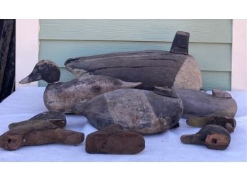 Lot Of Antique Carved Duck Decoys And Parts.