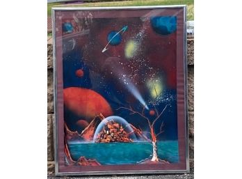 Mixed Media Painting Space, Science Fiction, Fantasy Signed