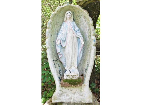 Vintage Mother Mary Grotto Concrete Garden Outdoor Statue