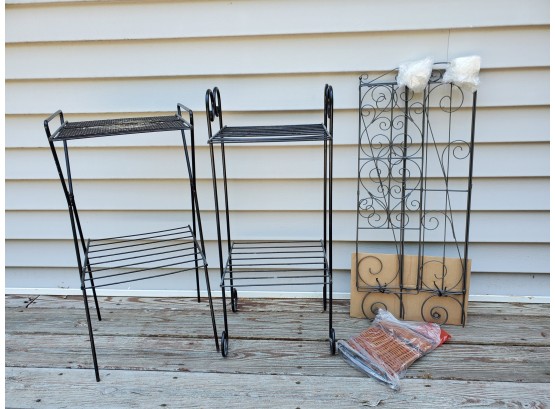 Wrought Metal Trio - Two Plant Stands And One New Tissue Holder