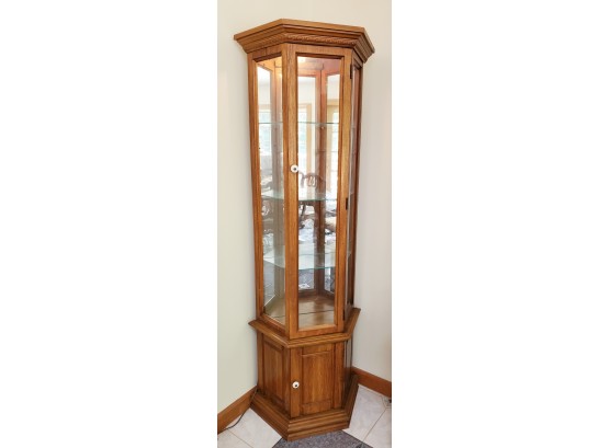 Vintage Wood & Glass Lighted Curio Cabinet