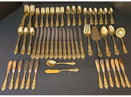 Never Used Wallace Gold Plated Stainless Steel Flatware Set