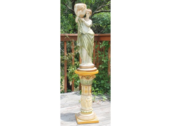 Beautiful Vintage Painted Goddess Statue / Planter Made Of Molded Plaster Imported From Italy
