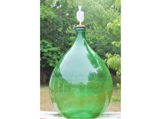 Fabulous Vintage Hand Blown From Italy Large Pale Green Glass Wine Making Carboy/Demijohn Villani Bottle