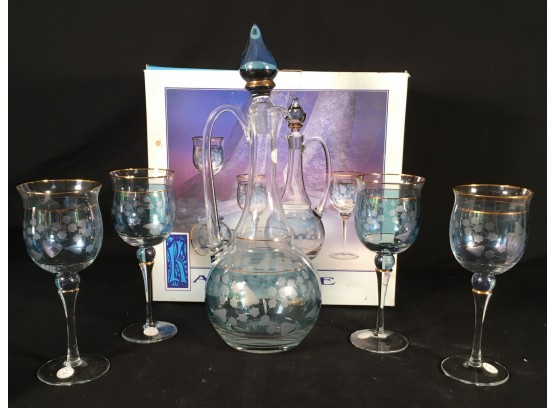 Katherine Crystal Clear 5 Piece Wine Set - Hand Painted With 24K Gold Accents