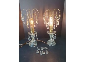 Pair Of Dramatic Vintage Glass & Brass Waterfall Table Lamps