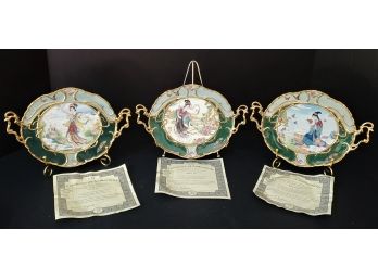 Three Bradford Exchange Treasures Of The Red Mansion The Porcelaine Nouvelle Collection Plates With COA