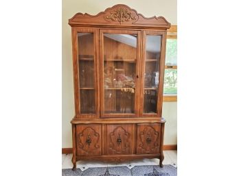 Handsome Two Piece Wood & Glass Dining Room Hutch And Server Base Cabinet